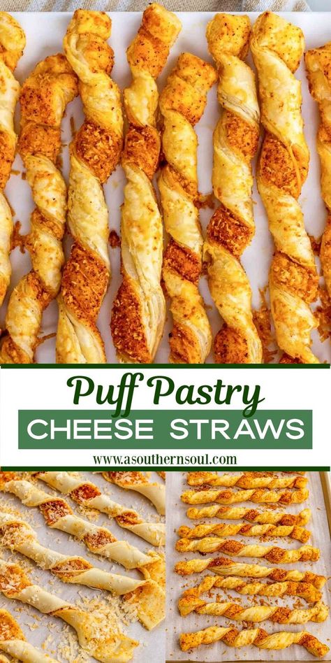 With just a few simple ingredients, you can turn store-bought puff pastry into the tastiest cheese straws ever! Parmesan cheese and my house seasoning add incredible flavor to these little twists that are perfect as an appetizer or alongside soups and salads. Puff Pastry Cheese Straws, Puff Pastry Cheese, Hors Devours Appetizers, Savory Cookies, House Seasoning, Kentucky Derby Recipes, Cheese Straws Recipe, Soul Recipes, Hors Devours