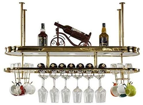 Bar Glass Rack, Wine Organizer, Bar Wine Rack, Stainless Steel Ceiling, Wine Organization, Wine Glass Storage, Wine Rack Bar, Hanging Wine Rack, Table Top Wine Rack