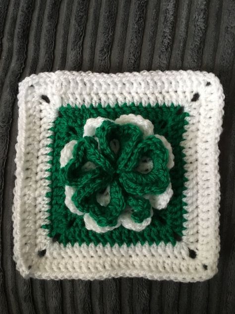 Irish Granny Square Crochet, Seasonal Granny Squares, Shamrock Granny Square Crochet, Shamrock Granny Square, Four Leaf Clover Crochet, Solid Granny Square Pattern, Celtic Crochet, Clover Crochet, Solid Granny Square