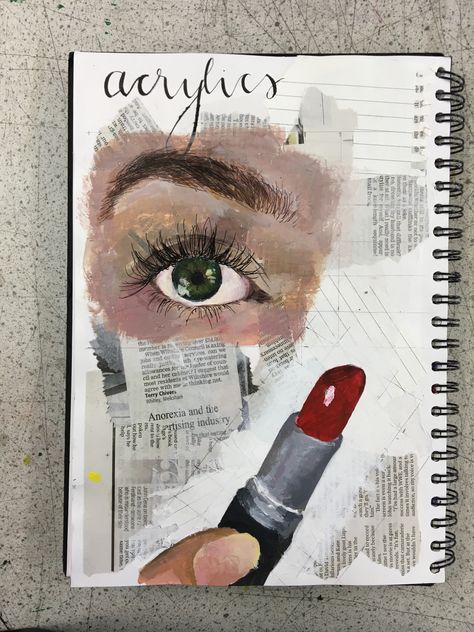 Gcse art sketchbook art page on acrylics - Livvy Coombs. @liv.sketchbook on Instagram. Gcse Art Sketchbook Layout Ideas Colourful, A4 Sketchbook Ideas, Image And Word Art Gcse, Gcse Art Final Piece Grade 9, Fragments Art Gcse, Photography Sketchbook, Sketchbook Layout, Textiles Sketchbook, Gcse Art Sketchbook