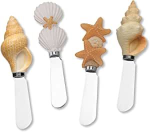 Shells On Beach, Cheese Stuffed Shells, Ocean Theme Party, Luau Theme Party, Cheese Spreaders, Luau Theme, Butter Spreader, Painted Resin, Cheese Knives