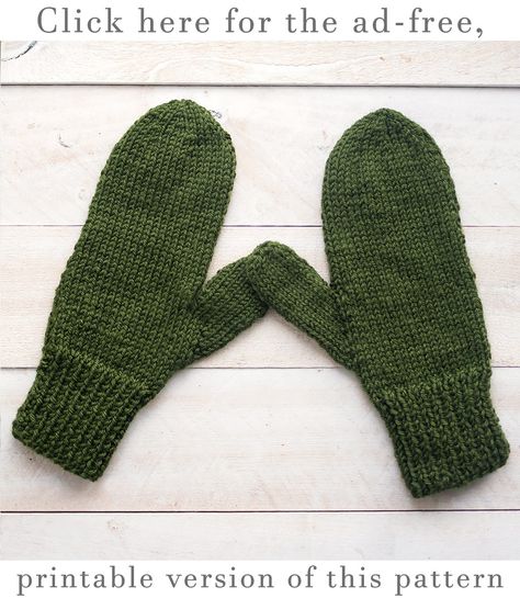 Beginner Mitten Knitting Pattern, Chunky Mittens Knitting Pattern Free, Flat Knit Mittens Free Pattern, Mens Mittens Knitting Pattern, Two Needle Mitten Pattern Free, Easy Mittens Knitting Pattern Free, Knit Mittens Free Pattern, Easy Knit Mittens, Mittens Knitting Pattern Free