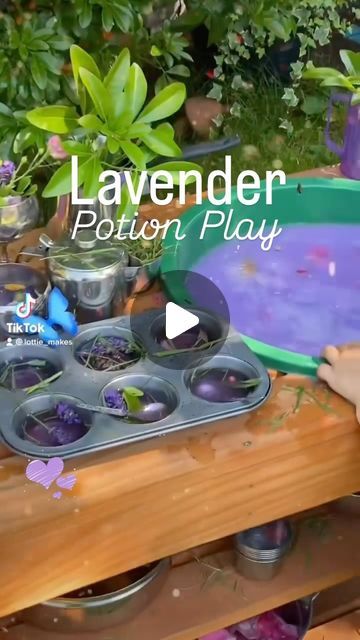 Charlotte Parry | Lottie Makes Social on Instagram: "Lavender Potion Play in the mud kitchen 🌿💜  #mudkitchen #mudkitchenplay #mudkitchenideas #mudkitchens #lavender #sensoryplay #sensoryplayideas #sensorybin #sensorybinideas #preschooler #magicofchildhood #playbasedlearning #invitationtoplay #playtime #outdoorplay #sensoryactivity #sensorylearning #sensoryactivities #potions #calming #hygge #hyggehome #hyggelife #toddler #toddlerlife #toddleractivities #toddlermom #toddlerstyle @cosydirect" Potion Play, Potion Party, Potion Ideas, Toddler Kitchen, Hygge Life, Playbased Learning, Invitation To Play, Mud Kitchen, Toddler Mom