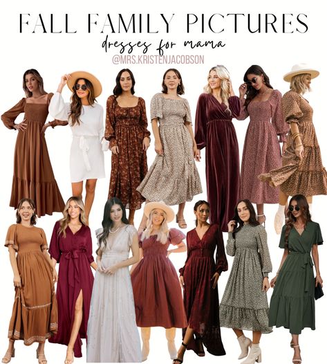 Fall dresses, fall family pictuee dresses, fall family photo dresses, fall clothes, women’s fall clothes Fall Dresses Photoshoot, Rust Fall Dress, Fall Theme Outfits For Pictures, Women’s Fall Outfits For Pictures, Fall Dress For Pictures, Womens Fall Photoshoot Dress, Fall Family Pictures Outfits Wine Red, Family Photos Dress Mom, Best Dresses For Family Photos