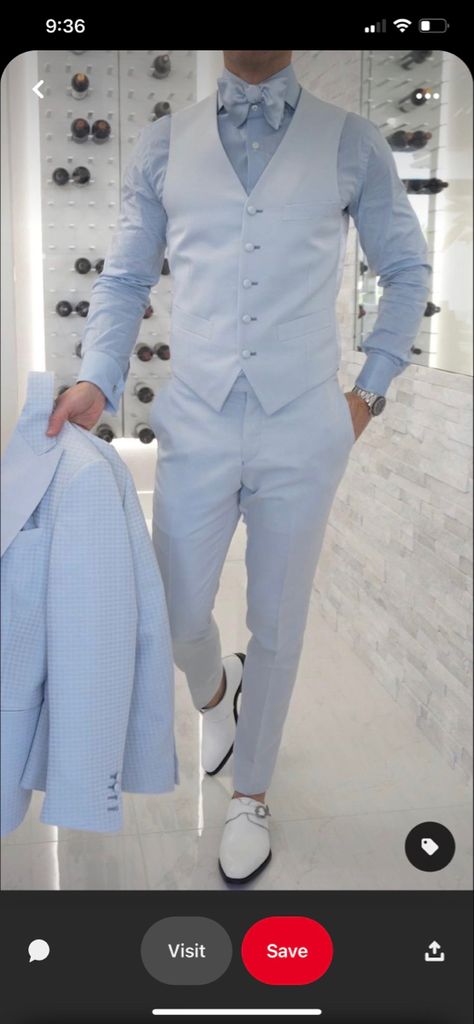 Light Blue Prom Suits, Blue Prom Tuxedo, Light Blue Tux, Quince Chambelanes Outfits, Blue Prom Suits For Guys, Baby Blue Wedding Dresses, White Prom Suit, Light Blue Dress Pants, Chambelanes Outfits