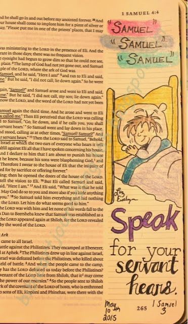 Easy Bible Art Journaling Journey: 1 Samuel 3 (May 10th) Biblical Journaling, 1 Samuel 3, Samuel Bible, Scripture Art Journaling, Bible Drawing, Share The Gospel, Bible Journaling Ideas Drawings, My Bible, Bible Doodling