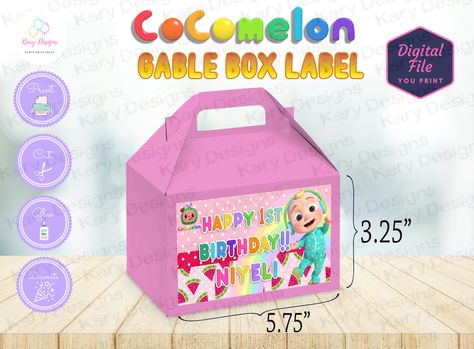 Cocomelon gable box printable label, Cocomelon Party, Cocomelon printable, printable gable box label Cocomelon Gable Boxes, Coco Melon Party, Pink Cocomelon, Cocomelon Printable, Cocomelon Theme, Coco Melon, Box Printable, Diy Print, Gable Boxes