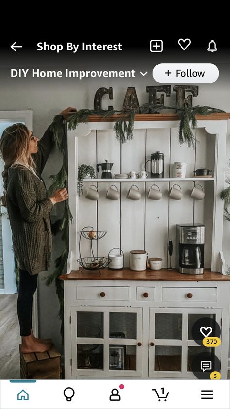 Cabinet Into Coffee Bar, Cabinet Coffee Bar Ideas, Hutch Coffee Bar, Cabinet Coffee Bar, China Cabinet Hutch, Cabinet Hutch, Coffee Bar Ideas, Bar Ideas, Painting Kitchen Cabinets