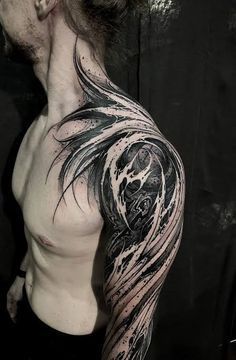 Ember Tattoo, White Tattoo On Dark Skin, White Over Black Tattoo, Vampire Squid, Tattoos 2024, Skin Studio, Stomach Tattoo, Organic Tattoo, Blackout Tattoo