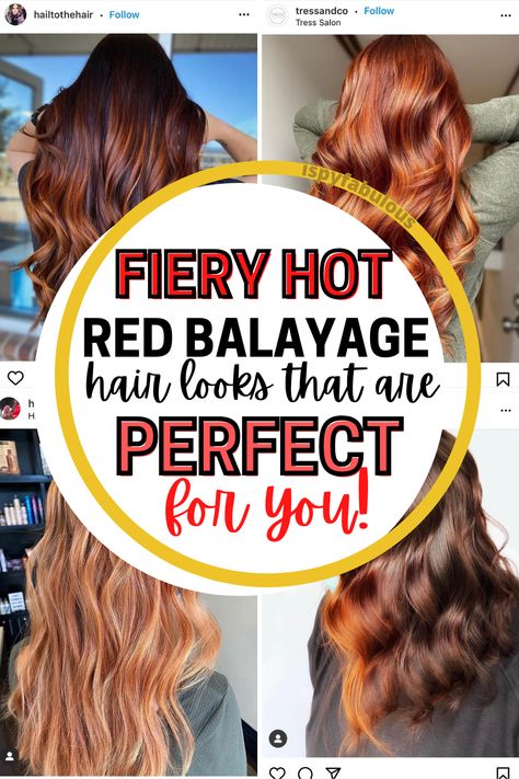 Ready to warm it up? Red, copper, chestnut and strawberry blonde tones are so hot, they're melting, in these 20 red and copper balayage transformations. Find your new favorite hair color and tell your stylist you're ready to get fiery! #redbalayage #balayage #haircolor #hairinspo #redhair *see images for attribution to stylist Copper Red Balayage, Red Copper Balayage, How To Bayalage Hair, Balage Hair, Color Melting Hair, Balyage Hair, Red Hair With Blonde Highlights, Red Balayage Hair, Balayage Haircolor