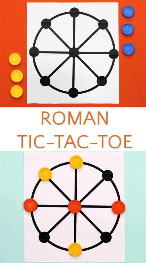 Italian Games For Kids, Game Boards Diy, Ancient Rome Crafts, Roman Crafts For Kids, Diy Tic Tac Toe Board, Roman Activities, Board Game Crafts, Ancient Rome Activities, Ancient Rome Kids Projects