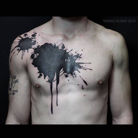 For Aron 🖤 Abstract Chest Tattoo Men, Black Hole Chest Tattoo, Brush Work Tattoo, Shoulder Tattoo Coverup, Blackout Chest Tattoo, Black Coverup Tattoo, Coverup Tattoo Design For Man, Blitz Tattoo, Forearm Cover Up Tattoos