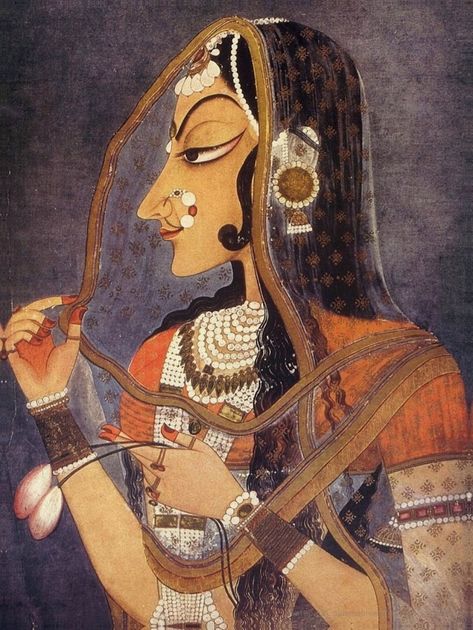 "Radha (Bani Thani)" by Nihal Chand Rajasthani Miniature Paintings, Bani Thani, Mughal Miniature Paintings, Rajasthani Painting, Mughal Art Paintings, Mughal Paintings, Pichwai Paintings, Indian Painting, Famous Artwork