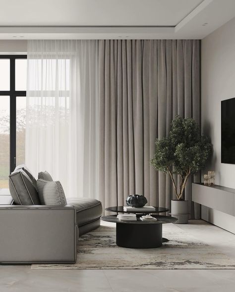 Curtains Living Room Apartment, Living Room Apartment Modern, Minimal Curtains, Home Office Decor Ideas, Curtains Living Room Modern, Office Decor Ideas, Minimal Living Room, Apartment Living Room Design, Vintage Inspiration