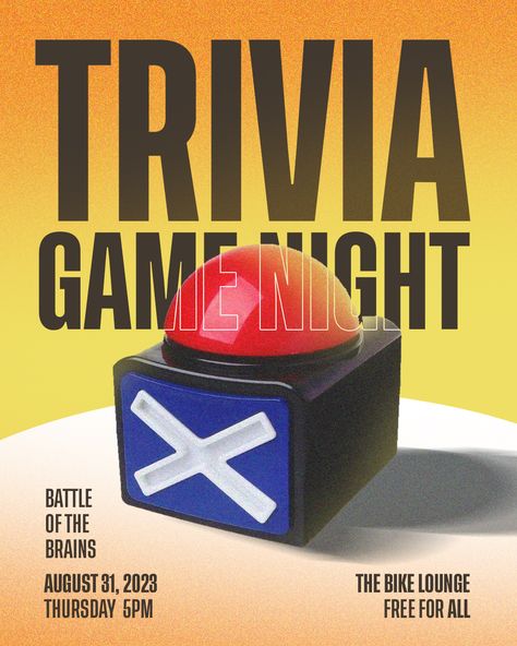 Trivia Game Night Social Media Poster Invitation Game Show Poster Design, Trivia Night Invitation, Game Night Graphic Design, Instagram Post Games, Game Night Poster, Trivia Poster, Church Poster Ideas, Movie Night Flyer, Beauty Branding Design