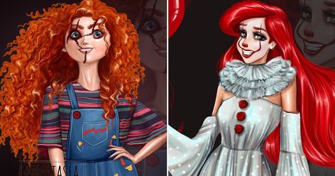 Artist Reimagines Disney Princesses as Horror Movie Villains | POPSUGAR Smart Living Horror Stitch Disney, Disney Horror Wallpaper, Scary Disney Princess, Dark Disney Art Twisted Princesses, Gothic Disney Princesses, Horror Disney, Anastasia Kosyanova, Dark Disney Tattoo, Horror Movie Villains