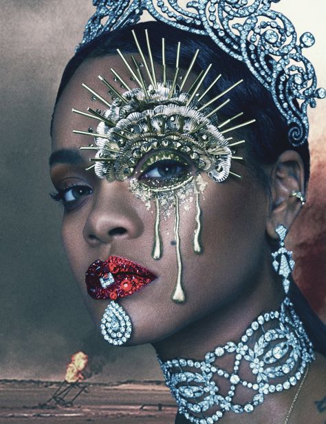 Pat McGrath on Creating Rihanna’s Regal Beauty for W’s September Cover Rihanna Video, Rihanna Cover, Fantasy Make-up, Terry Jones, Avant Garde Makeup, W Magazine, Pat Mcgrath, Head Piece, Fantasy Makeup