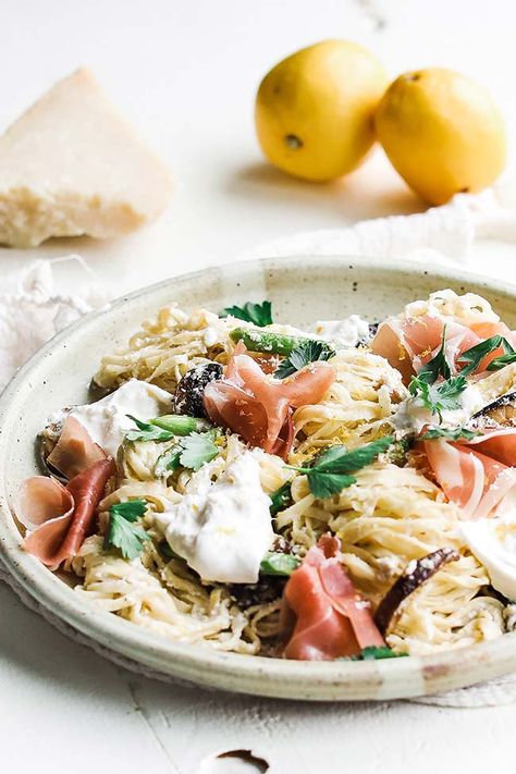 Homemade Prosciutto, Burrata Ravioli, Asparagus And Prosciutto, Pasta With Burrata, Dinner Staples, Burrata Pasta, Meal Hacks, Fancy Recipes, Pasta With Asparagus