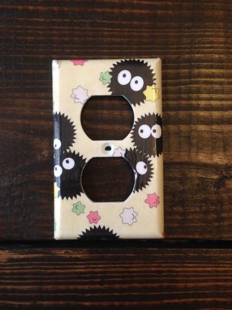 Soot Sprites Light Switch And Other Style Covers | Spirited Away - Star Candies - Studio Ghibli - Anime Decor - Disney Decor - Nursery - Art #animationstudio #animation #studio #room Light Switch Decor Diy, Studio Ghibli Wall Decor, Studio Ghibli Baby Room, Studio Ghibli Nursery, Ghibli Nursery, Studio Ghibli Room, Studio Ghibli Decor, Ghibli Room, Totoro Nursery