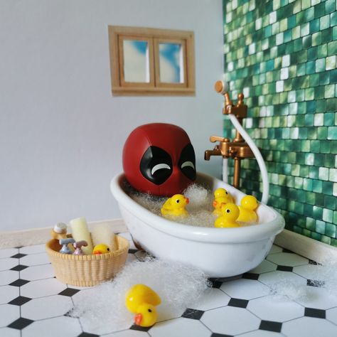 Deadpool Nendoroid, Nendoroid Photography, Toy Photography, Rubber Ducks, Toys Photography, Bubble Bath, Rubber Duck, Ducks, Banner Design