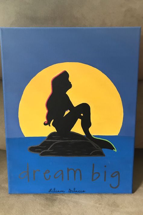 Disney Princess Paintings Canvas Easy, Ariel Canvas Painting, 11x14 Canvas Painting Ideas, Princess Painting Canvas, Little Mermaid Painting, Disney Princess Paintings, Mermaid Canvas, Princess Painting, Parking Spot Painting