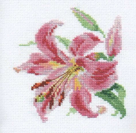 Lily 0-118 Counted Cross-Stitch Kit By Alisa | Michaels® Cross Stitch Lily, Lily Cross Stitch, Star Lily, Needlecraft Kits, Stargazer Lily, Pola Kristik, Pola Sulam, Cross Stitch Rose, Cross Stitch Fabric