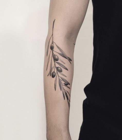 Branch And Leaf Tattoo, Olive Branch Tattoo Forearm, Olive Branch Tattoo Design, Olive Branch Tattoo Arm Wrap, Olive Tattoo, Olive Branch Tattoo, Left Arm Tattoos, Branch Tattoo, Underboob Tattoo