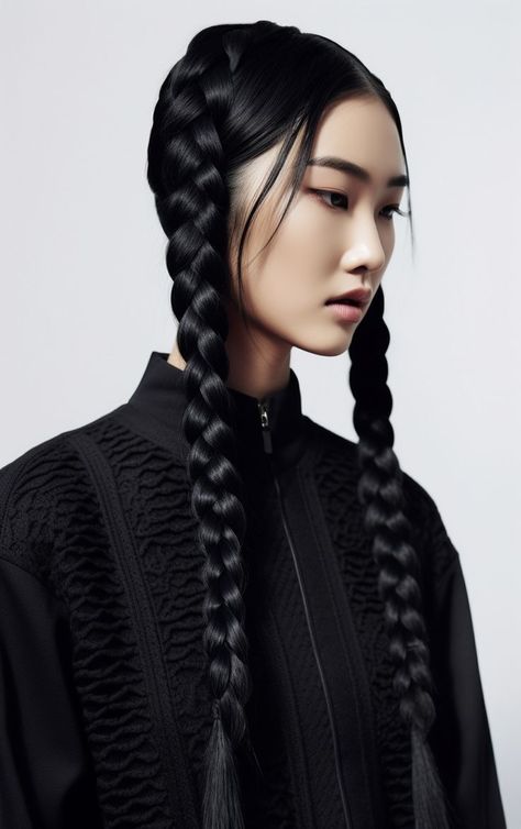 Braided Hair Asian, Asian Hair Braids, Cyberpunk Hairstyles Women, Asian Braids, Cyberpunk Hairstyles, Pelo Editorial, Hair Photography, Editorial Hair, Different Hair Types