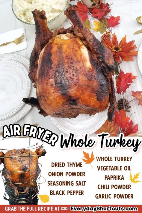 Whole Turkey in the Air Fryer is delicious! Crispy skin, juicy, and so easy to cook without the mess and no brining required! Electric Turkey Fryer Recipes, Turkey Recipes Air Fryer, Air Fry Whole Turkey In Oven, Air Fryer Whole Turkey Recipes, Turkey In Air Fryer Oven, Turkey In The Air Fryer, Big Easy Oil Less Fryer Recipes Thanksgiving Turkey, Air Fry Whole Turkey, Infrared Turkey Fryer Recipes