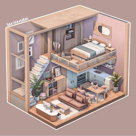 Ts4 Loft House, Sims 4 Loft Download, Sims 4 Loft Bedroom, Sims Build Hacks, Loft The Sims 4, Sims 4 Balcony Ideas, Sims 4 Master Bed Ideas, Sims 4 Loft House Layout, Sims 4 Small Houses Layout