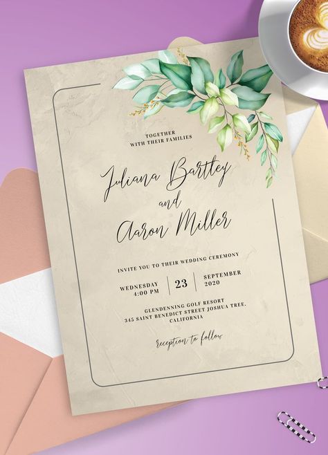 This Invitation Wedding Card will make your wedding guests feel excited and honored. Excite guests with the custom design and premium paper. FREE online drag-n-drop editor requires no designer skills yet allows you to customize the text and design in a few simple clicks. #wedding #card #invite #invit #invitation Corporate Invitation Design, Wedding Invitation Layout, Bohemian Wedding Invitation, Chic Background, Invites Template, Invitation Card Party, Bohemian Wedding Invitations, Formal Wedding Invitations, Wedding Invitations Boho