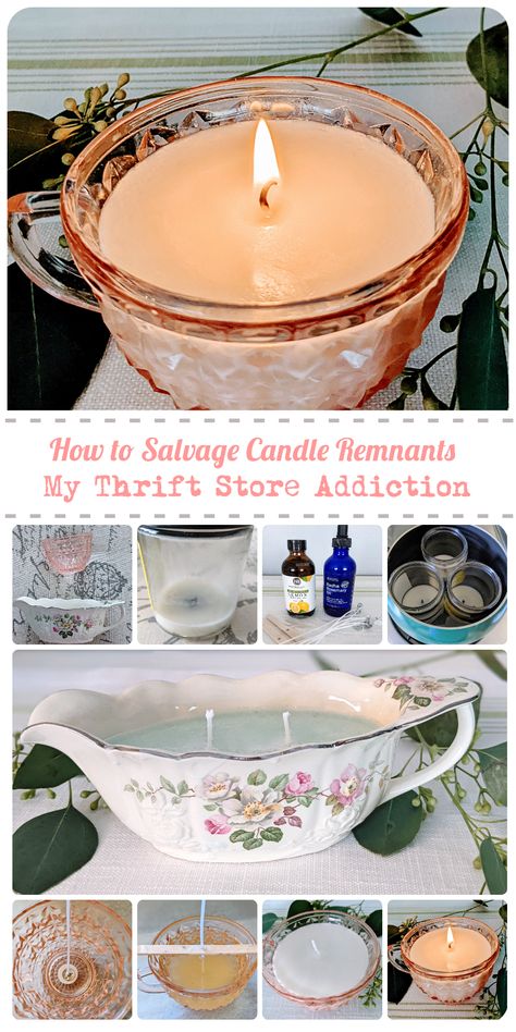 Candle Leftovers Diy, Unique Diy Candle Ideas, How To Melt Wax Out Of Candle Jar, Thrift Store Diy Candles, Making Candles From Old Candles, How To Melt Candles To Reuse, Leftover Candle Wax Reuse, Decorate Candle Jars, Remelting Candles