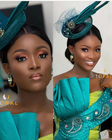 💚✨Fab #AsoEbiBella for #thebeecrofts18 @styletitudebyada . Makeup @topaltouch Facinator @headwear Dress @geraldino_affrik www.asoebibella.com Facinators Wedding, Black Wedding Guest Dresses, Fascinator Hats Diy, Black Wedding Hairstyles, Manhattan Project, African Traditional Wedding, African Dresses For Kids, Couture Hats, Fancy Hats