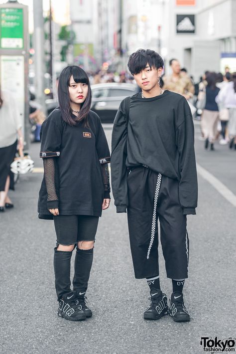 All Black Harajuku Streetwear w/ Never Mind the XU, From K to All, Vei-8 & Nike Air More UpTempo Uptempo Outfit, Goth Techwear, Japan Street Fashion, Nepo Baby, Japan Fashion Street, Nike Air More Uptempo, Harajuku Fashion Street, Nike Air More, Tokyo Street Style