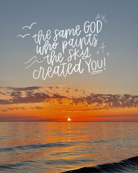 Every time I see a sunrise (very rarely LOL this girl likes to sleep in) or sunset (this!!), I’m in awe of the workmanship of our God. And to know that the One who paints the sky in so many beautiful colors each day took the time to create you and me??! Just WOW. Know that you are so loved today and created on purpose & with a purpose!! 🧡 God Paints The Sky Quotes, Fear Is Not My Future Maverick City, Sunset Jesus, Created For A Purpose, Sunrise Quotes, Short Bible Quotes, Mission Trips, Sky Quotes, Jesus Girl