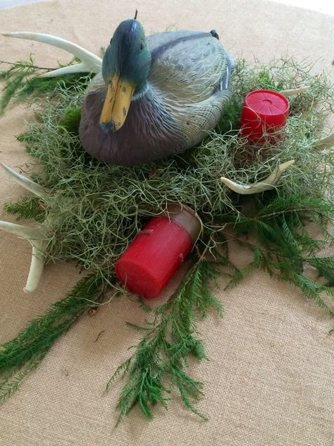 Hunting Party Table Decor, Duck Hunting Decorations Party Ideas, Ducks Trucks And Eight Point Bucks Party, Duck Decoy Centerpiece, Duck Hunting Birthday Party Food, Hunting Centerpiece Ideas, One Lucky Duck Birthday Party Decor, Duck Hunting Baby Shower Ideas, Mallard Duck Baby Shower Ideas