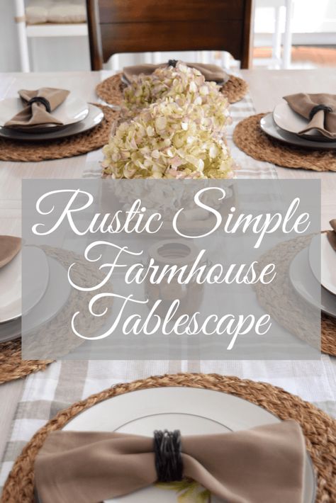 Farmhouse Table Setting Ideas, Farmhouse Place Setting, Dining Table Setting Ideas, Farmhouse Tablescape, Rustic Tablescape, Between Summer And Fall, Farmhouse Table Setting, Table Settings Everyday, Summer Table Decorations