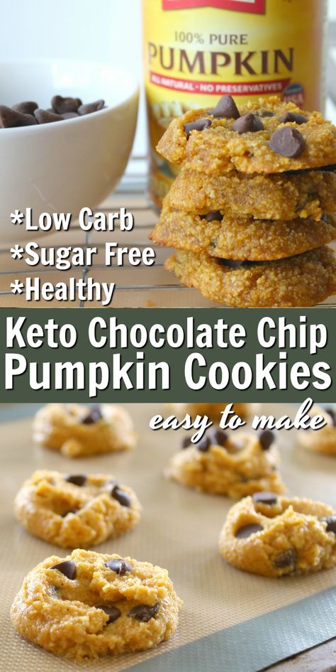 Keto Pumpkin Chocolate Chip Cookies, Desserts Keto, Postre Keto, Healthier Desserts, Keto Pumpkin, Keto Chocolate Chips, Keto Sweets, Pumpkin Chocolate Chip Cookies, Pumpkin Chocolate Chip