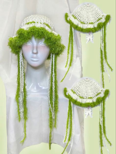 ID：mmengiiiii Jelly Fish Hat Crochet, Crochet Jellyfish Hat, Jellyfish Hat Crochet, Jellyfish Hat Crochet Pattern, Jellyfish Hat, Crocheted Jellyfish, Crochet Fairy, Kawaii Crochet, Crochet Fashion Patterns