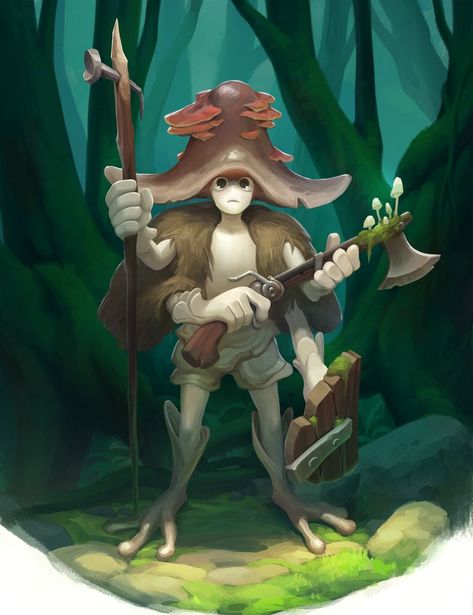 Myconid | Myceloid | Funglet | Shroomfolk -- forest mushroom fighter (gunslinger?) Forest People, Dragon Hunters, Fantasy City Map, D D Character Ideas, Character Design Challenge, Dnd Races, Concept Art World, Fiction Idea, Fantasy City