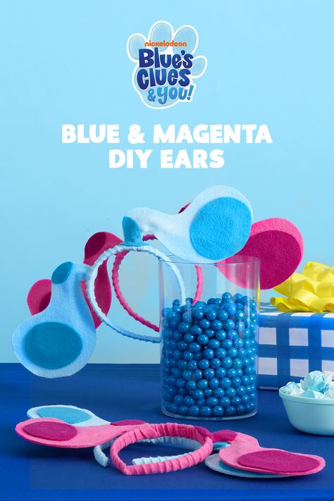 Make Your Own Blue & Magenta Wearable Ears | Nickelodeon Parents Blues Clues Costume, Blues Clues Party Supplies, Clue Costume, Blue's Clues Birthday Party, Clue Party, Blue And Magenta, Blue Birthday Parties, Blue's Clues And You, Birthday Club