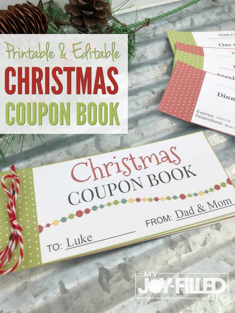 If you need a last minute Christmas gift, this printable and editable Christmas Coupon Book is the perfect thing! Totally customizable! #christmas #christmasgift #homemadechristmas #lastminutegift #couponbook Christmas Coupon Book, Coupon Book Diy, Big Christmas Gifts, Christmas Coupons, Coupons For Boyfriend, Presents For Wife, Free Printable Coupons, Last Minute Christmas Gifts, Popular Christmas Gifts