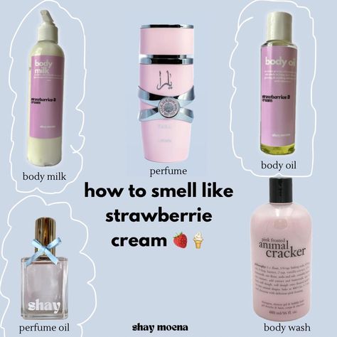 🍦🍓 do you like strawberries? 👀 Our strawberries & cream body milk + body oils are the perfect everyday sweet scent. She smells like sweet creamy strawberries 🍓 just enough sweetness to get you noticed. Grab yours now at shopshaymoena.com in our bio enjoy 30% off babe you deserve it. ☁️ How To Smell Like Strawberry Milk, You Smell Like Strawberries, How To Smell Like Strawberry Shortcake, Strawberry Body Oil, Strawberry Hygiene Products, Strawberry Milk Perfume, Strawberry Body Care, Strawberry Scented Products, How To Smell Like Strawberries