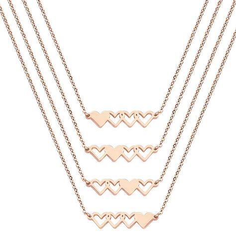 PRICES MAY VARY. ♥【MATCHING NECKLACES FOR 4】These dainty heart necklaces will make the perfect personalized, Celebrate the unique bond between you and your sisters / best friends / beautiful daughter and show them how thankful you are to have them in your life with this meaningful handmade jewelry gift. ♥【TOP QUALITY MATERIALS ONLY】Premium stainless steel with 18kt rose gold plated. It is durable and never tarnish, meticulously handcrafted from only the best materials. Because we believe that go Friendship Necklaces For 4 Unique, Friendship Necklaces For 4, Sister Necklaces For 2, 3 Bff, Bff Stuff, Best Friends Necklace, Bestie Pics, Friends Necklace, Bff Matching