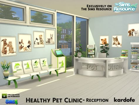 Veterinary Clinic Reception, Sims 4 Vet Clinic, Royal High Christmas Outfits, Robot Bedroom, Clinic Reception, Florida Bedroom, Lotes The Sims 4, Sims Pets, Sims 4 Tsr