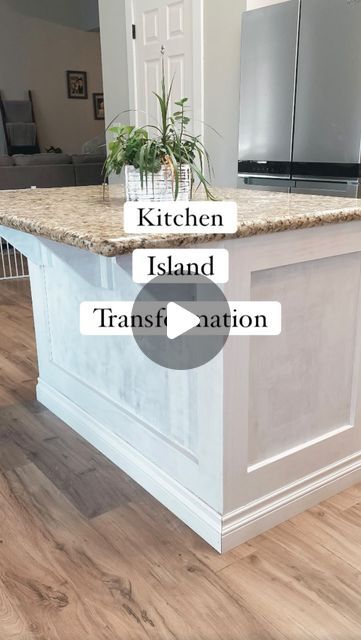 Aubrey Booth | DIY & Life on Instagram: "Kitchen island transformation! & all we need is some paint!

… and a little more molding bc I shorted myself a whole side 🙃" Kitchen Island Transformation, Kitchen Island Update Diy, 2022 Kitchen Island, Kitchen Island Remodel Ideas, Kitchen Island Molding, Kitchen Island Booth, White Kitchen With Island, Kitchen Island Upgrade, Diy Kitchen Island Ideas