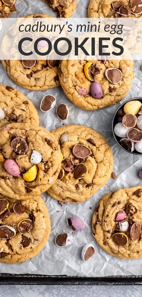 Best Mini Egg Cookies, Easter Chocolate Chip Cookies, Mini Egg Recipes, Cadbury Mini Egg Cookies, Mini Egg Cookies, Mini Eggs Cookies, Egg Cookies, Cookies To Make, Perfect Cookies