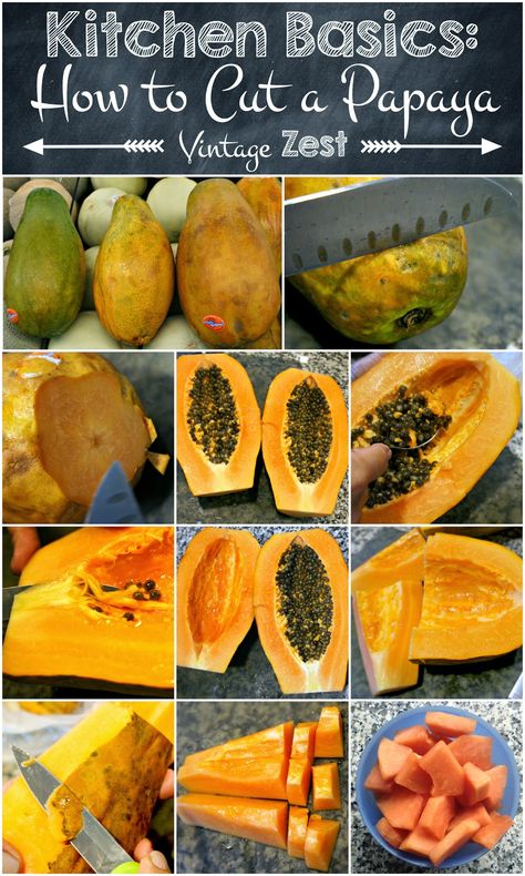 How to Pick and Prep Produce - How to cut a papaya Health Benefits Of Papaya, Benefits Of Papaya, Papaya Recipes, Kitchen Basics, Thai Cooking, Cooking Ingredients, Food Facts, Tropical Fruit, Cooking Ideas