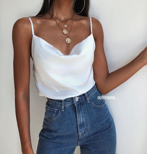 Style College, Mode Shoes, Silky Shirt, Top Outfit, Outfit Trends, Silk Tank, Mode Inspo, Outfit Goals, Fashion Mode