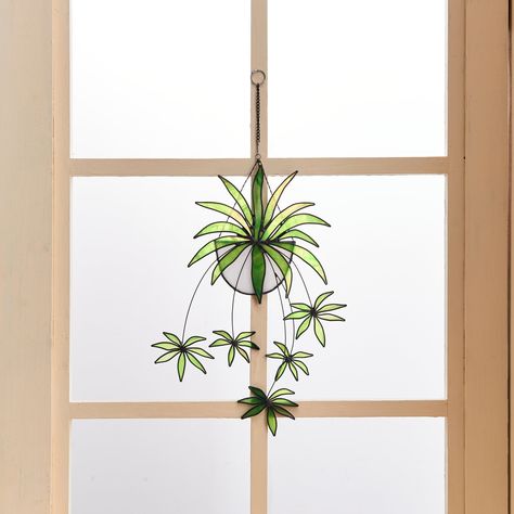 Bracket Hanging Plant Stained Glass Hanging Suncatcher-home - Etsy Australia Stained Glass Plants, Stained Glass Spider, Boho Window, Bohemian Decor Inspiration, Stained Glass Hanging, Ocean Projects, Hanging Stained Glass, Plant Window, Home Window